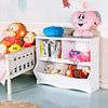 Kids storage unit in white, featuring four divided shelves for books and toys, perfect for children's rooms.