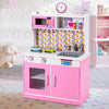 Front view of the Kids Wooden Pretend Cooking Playset in pink, featuring vibrant colors and a realistic design for.