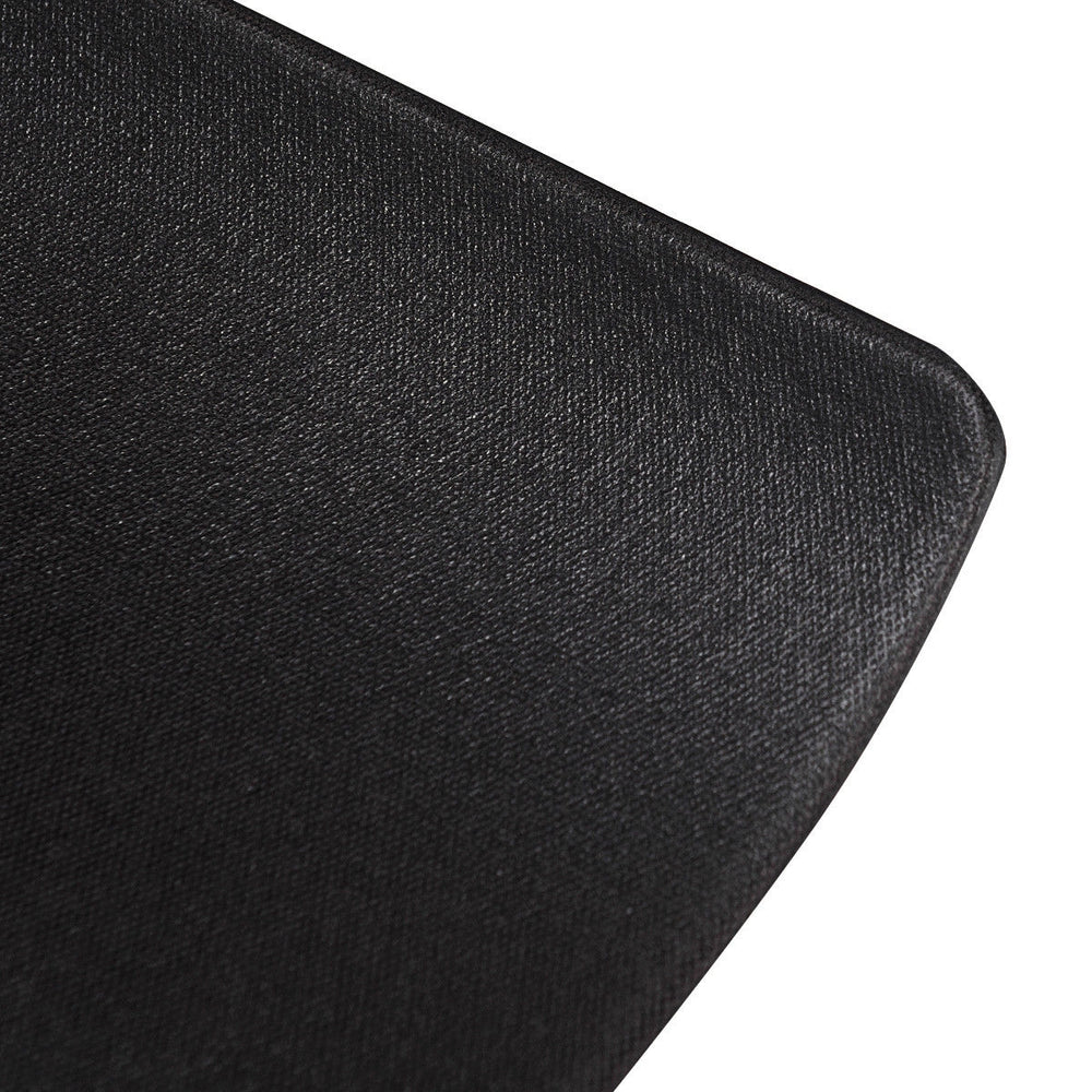 Textured black PVC mat close-up, 47 x 24 x 0.3 inches, ideal for home gym equipment, absorbs vibration and reduces.