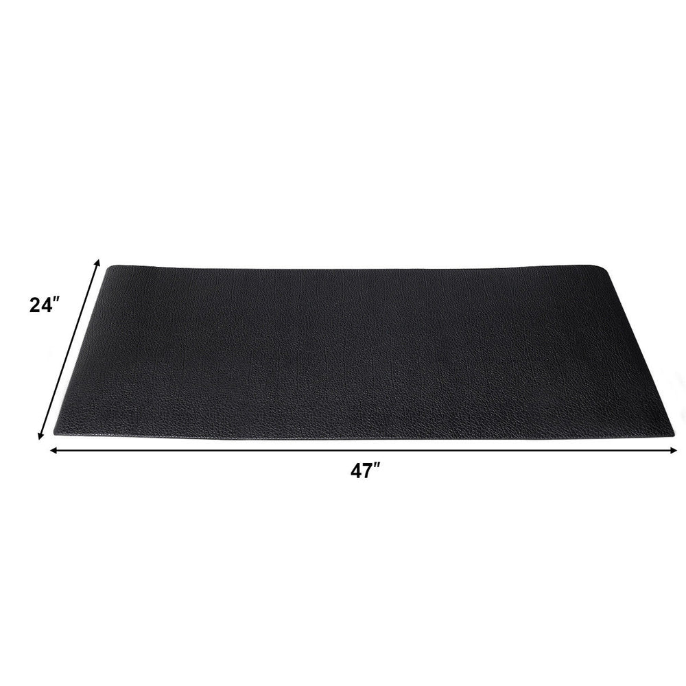 Thick black PVC equipment mat measuring 47 x 24 x 0.3 inches, ideal for gym use and protecting floors from damage.