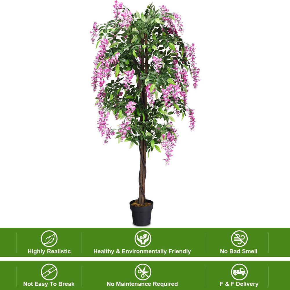 6-feet artificial wisteria tree with pink flowers, realistic design, perfect for indoor or outdoor decoration.