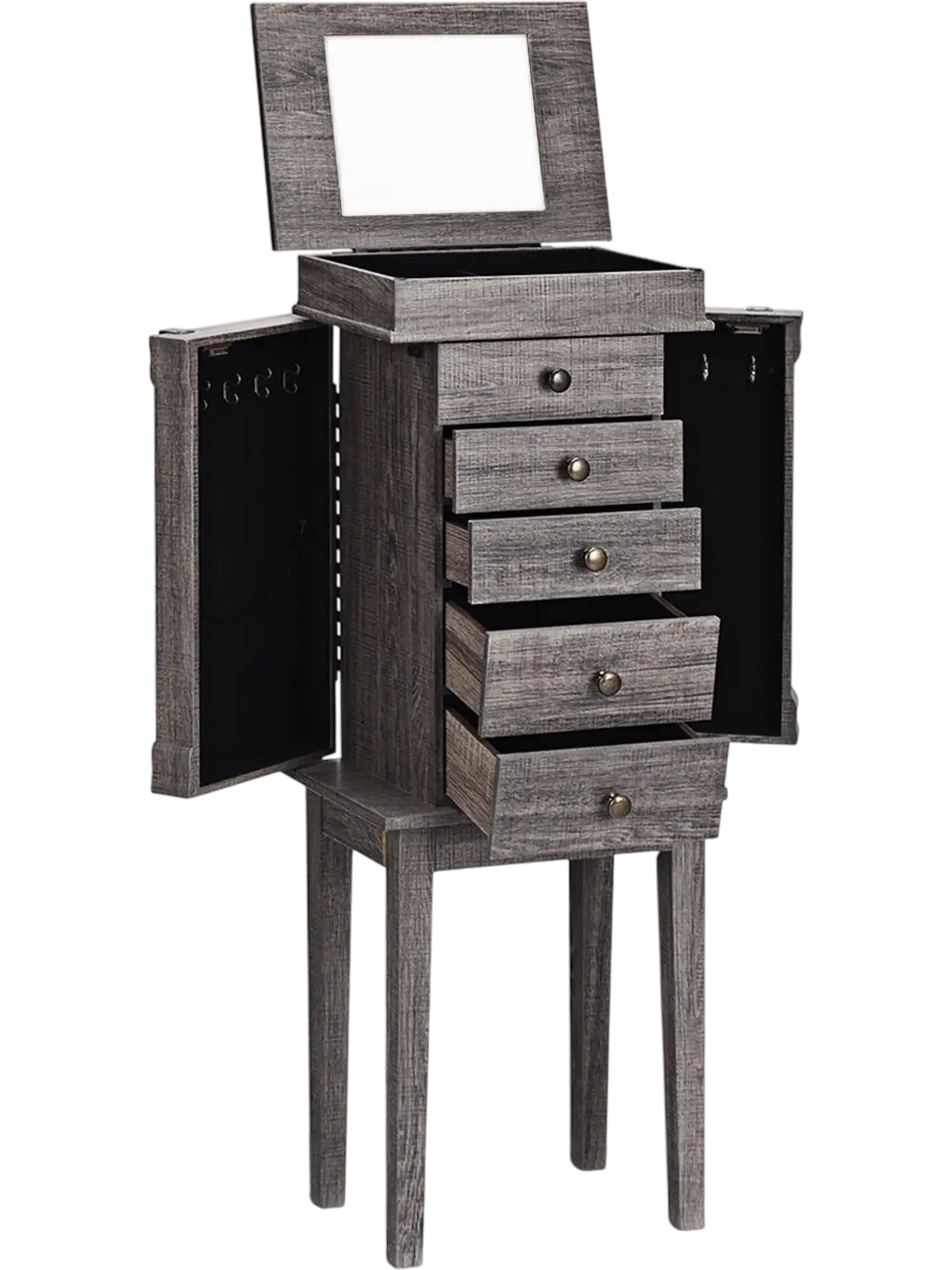 Costway Standing Jewelry Cabinet Armoire 5-Drawer Top Flip Mirror 93126847 New