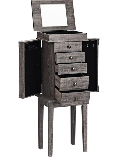 Costway Standing Jewelry Cabinet Armoire 5-Drawer Top Flip Mirror 93126847 New