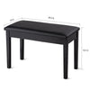 Black solid wood piano bench with PU leather padding, dimensions 29.5x14x19.5 in, ideal for music practice and storage.