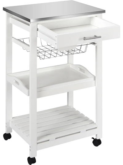 Costway Kitchen Rolling Island Cart Stainless Steel Top Basket 82954036 New