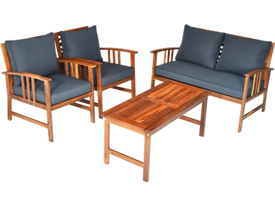 Costway 4-Piece Wooden Patio Sofa Chair Set w/ Cushion 35641720 New