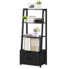 4-tier ladder bookshelf in black with 2 drawers, perfect for storage and display in any room or balcony.