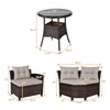 4-piece outdoor wicker sofa set with cushions and coffee table, made of durable rattan and steel, ideal for patio use.