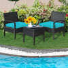 3 Pieces Outdoor Rattan Patio Conversation Set with Seat Cushions-Turquoise - Gallery View 1 of 13