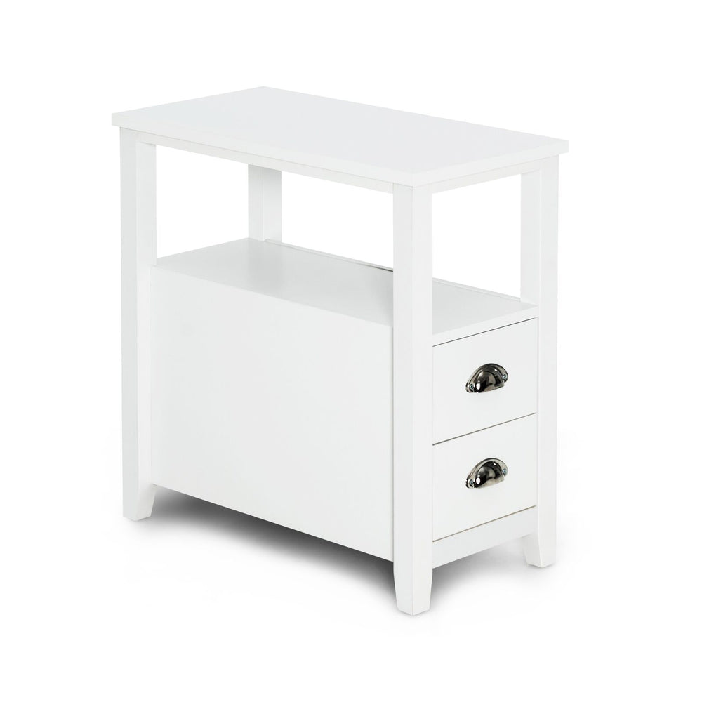 End Table Wooden with 2 Drawers and Shelf Bedside Table-White - Gallery View 1 of 10