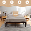 14-inch full-size wood platform bed frame in brown with solid wood slats, supporting 500 lbs, ideal for modern bedrooms.