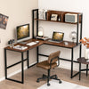 Reversible L-Shaped Corner Desk with Storage Bookshelf-Walnut - Gallery View 1 of 10