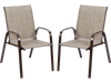 Set of 2 gray patio chairs with armrests, featuring a heavy-duty steel frame and breathable fabric for outdoor comfort.