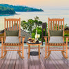 Outdoor rocking chair made of premium eucalyptus wood, featuring a contoured slatted seat for patio relaxation.
