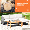 3-piece patio sofa set featuring acacia wood frame, nylon rope armrests, and thick cushions for outdoor comfort.