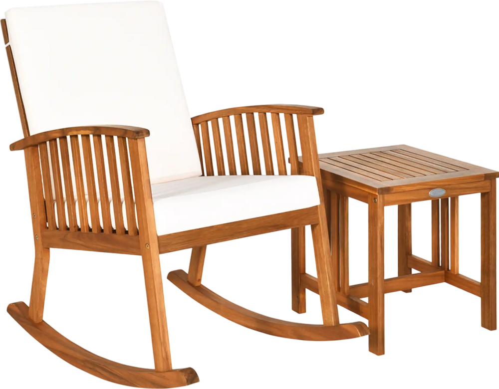 2 Pieces Acacia Wood Patio Rocking Chair Table Set