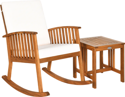 Costway 2-Pc Acacia Wood Patio Rocking Chair Table Set 47893650 New