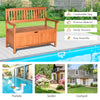 Wooden storage bench with flip-top lid, made of premium eucalyptus, perfect for patio or garden seating and storage.