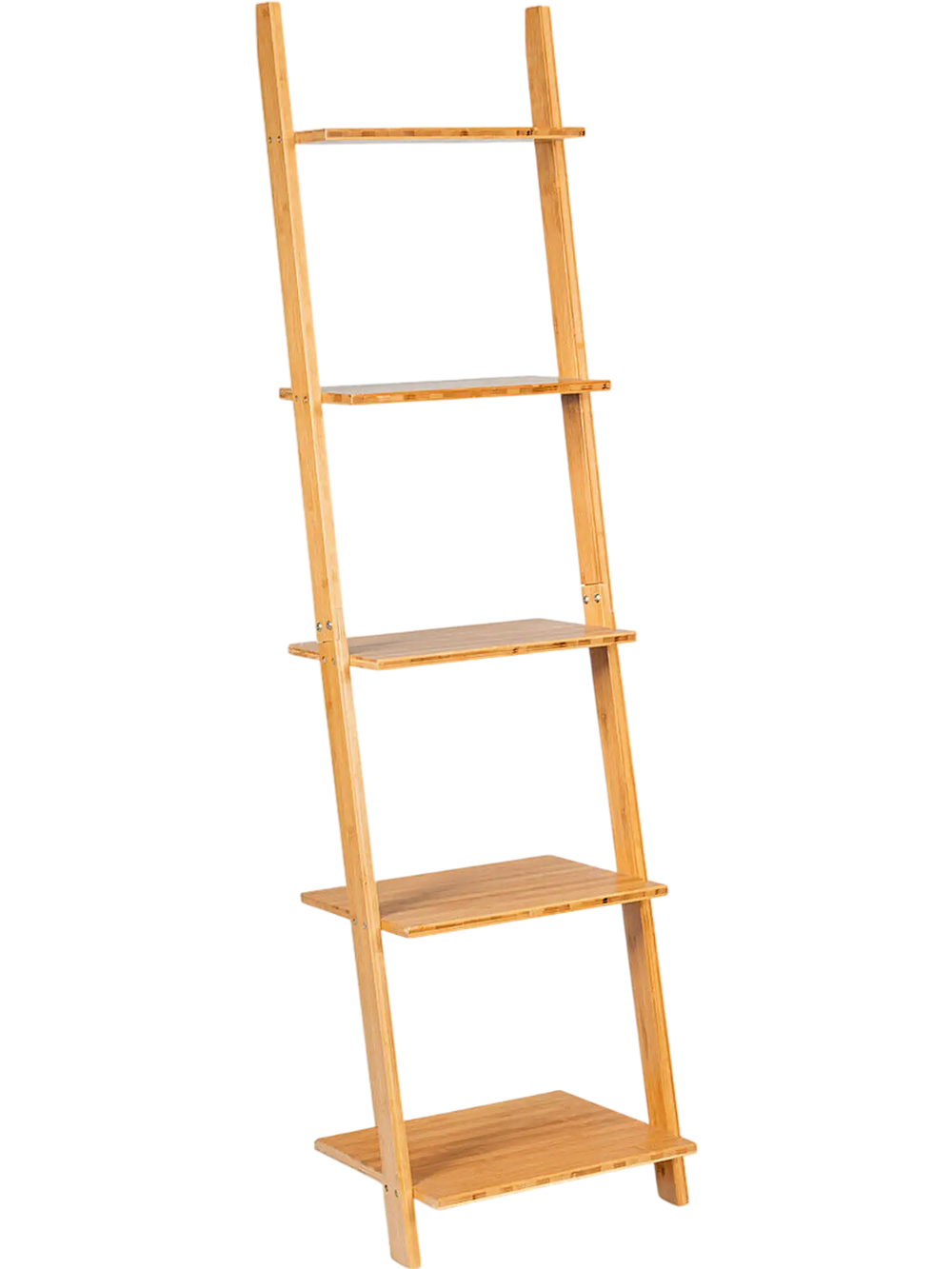 5-Tier Modern Bamboo Wall-Leaning Display Ladder Bookshelf