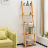 5-tier bamboo wall-leaning bookshelf with open shelves, ideal for small spaces in living room or bedroom storage.