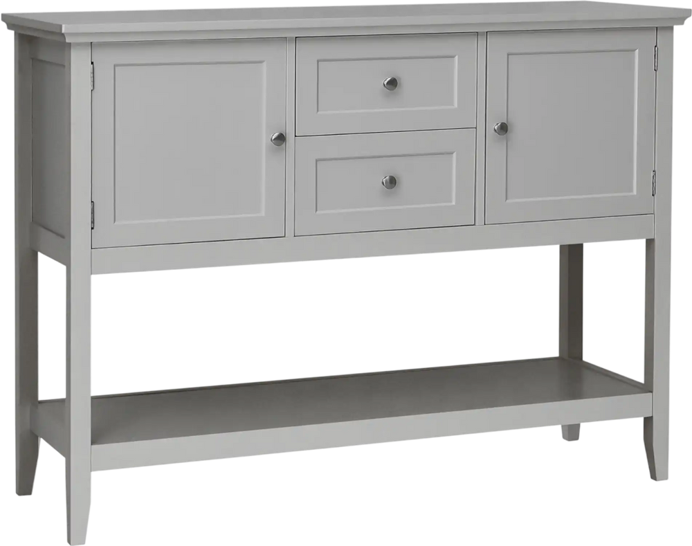Gray wooden sideboard buffet console table with 2 cabinets and 2 drawers, perfect for living room or kitchen storage.