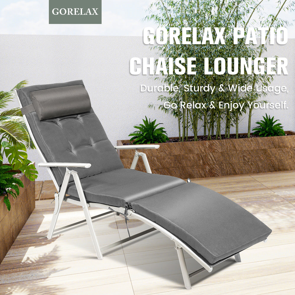 Adjustable Outdoor Lightweight Folding Chaise Lounge Chair with Pillow-Gray - Gallery View 1 of 9