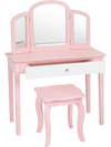 Kids pink vanity chair with elegant design, perfect for pairing with the tri-folding mirror dressing table in a child's.
