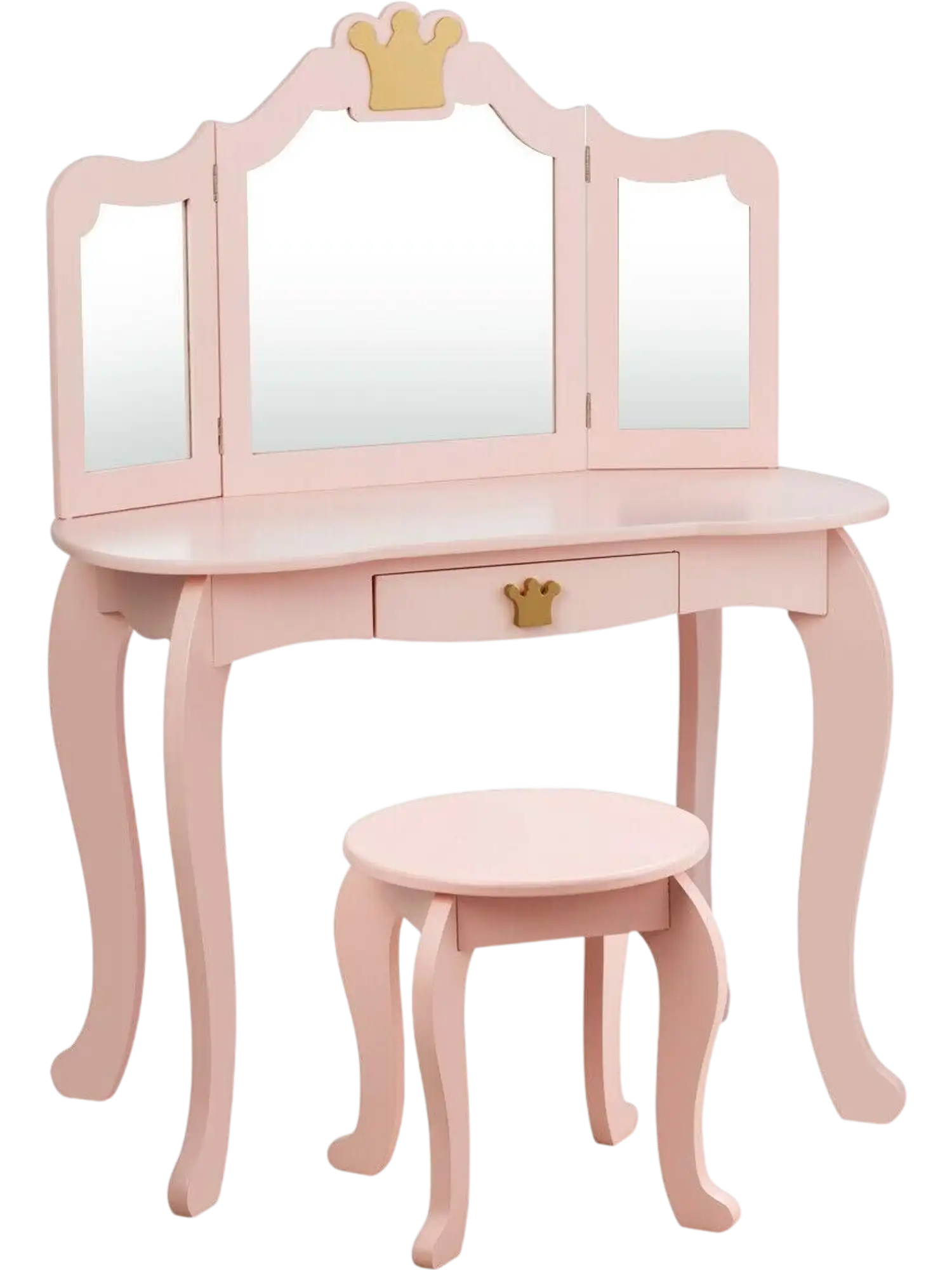 Costway Kids Vanity Dressing Table Tri-Fold Mirror Stool 07345892 New