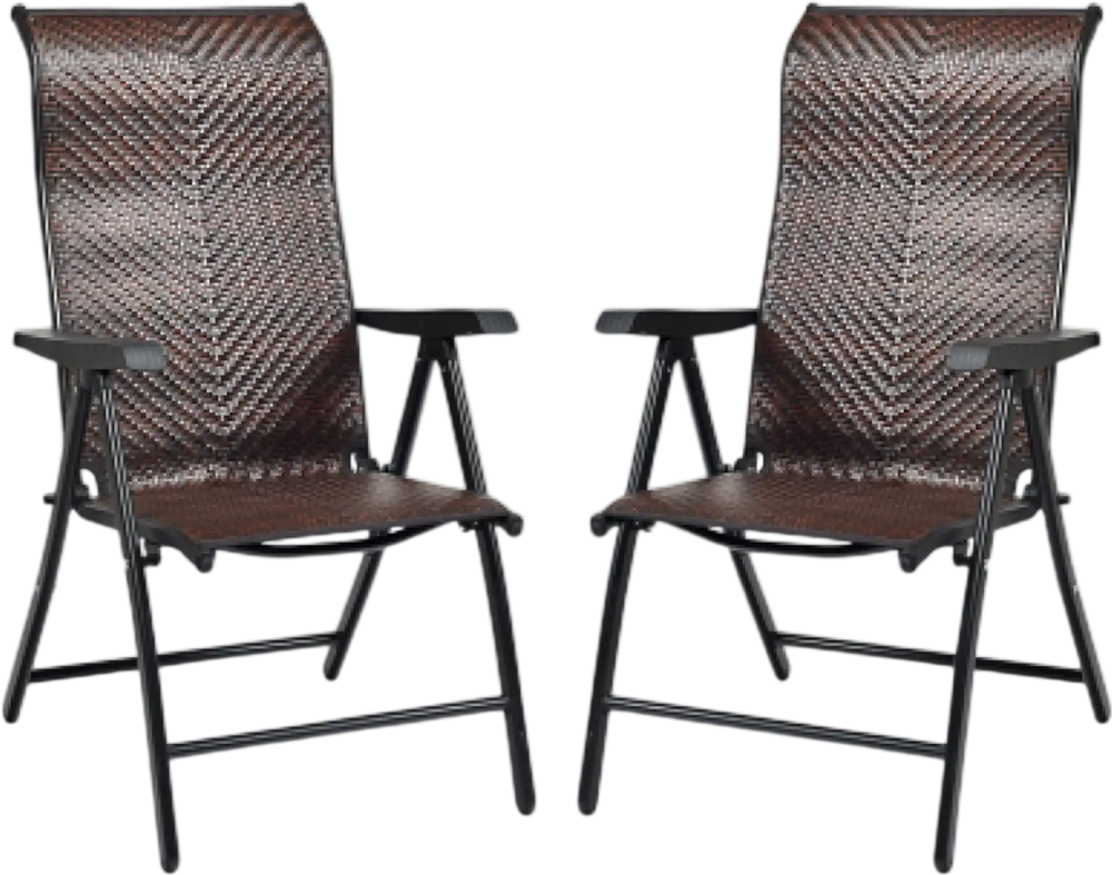 2 Pieces Patio Rattan Folding Reclining Chair