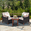 3 Pieces Patio Rattan Furniture Set with Washable Cushion and Acacia Wood Tabletop-Beige - Gallery View 1 of 13