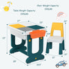 Kids activity table set with double-sided board, storage compartments, and vibrant colors for learning and play.
