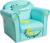 Kids crocodile armrest upholstered couch in turquoise, featuring a cute design for comfortable lounging and safety.