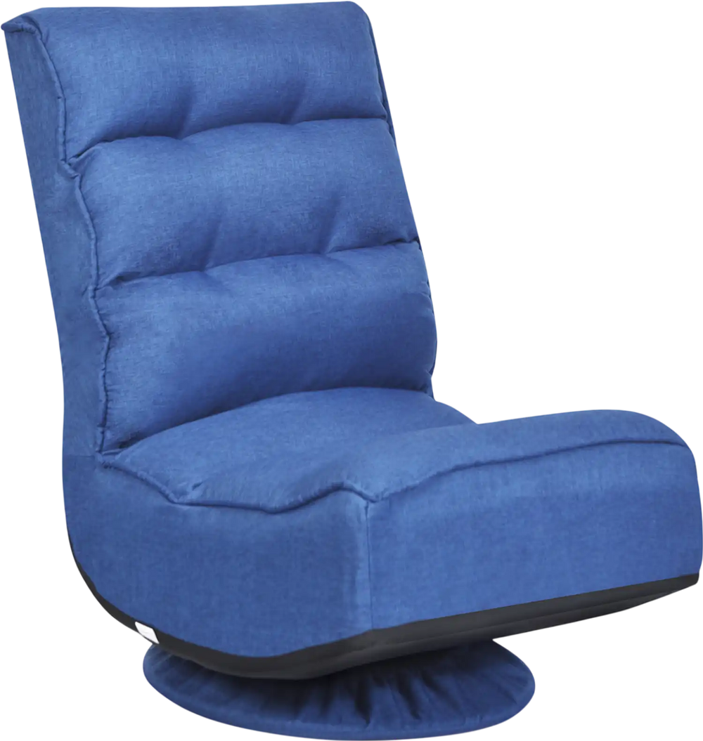 Navy 5-position folding floor gaming chair with 360-degree swivel, high-density sponge padding, and removable base.