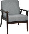 Gray accent armchair featuring a breathable linen cover, thick sponge cushion, and sturdy rubber wood frame for stylish.