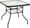 32 Inch Patio Tempered Glass Steel Frame Square Table