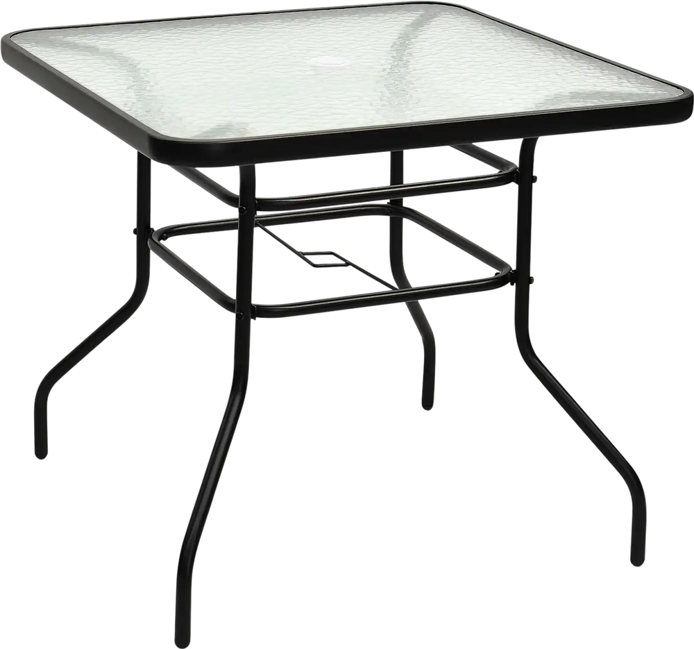 32 Inch Patio Tempered Glass Steel Frame Square Table