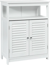 White wood bathroom storage cabinet with a spacious adjustable inner shelf and sturdy double shutter doors for stylish.