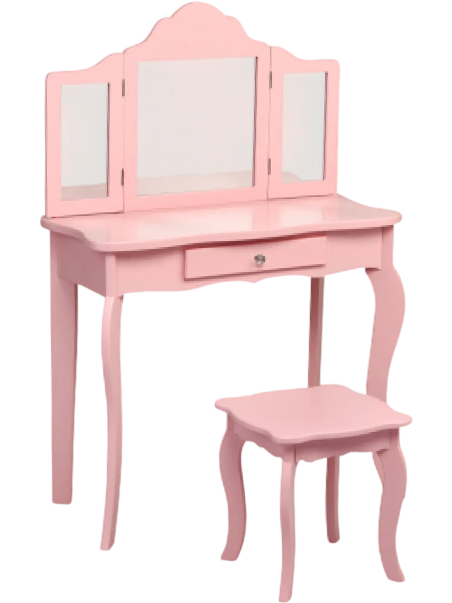 Costway Kids Vanity Set w/ Detachable Tri-Folding Mirror & Stool 01857429 New