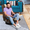360-degree swivel gaming floor chair in brown with adjustable backrest, perfect for gaming and relaxation in any room.