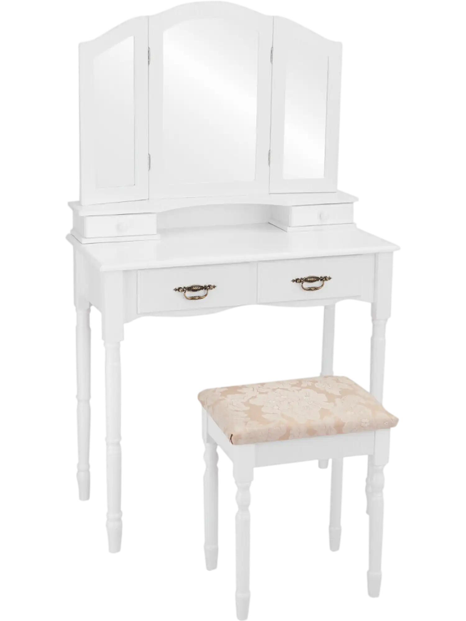 Costway Tri-Folding Mirror Vanity Set w/ Drawers Storage Shelf 82937564 New