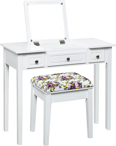 Costway Vanity Dressing Table Set Flip Top Mirror 3 Drawers 52190783 New