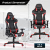 Reclining swivel gaming chair with lumbar support, red faux leather, adjustable height, ideal for gaming or office use.
