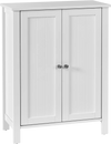 White 2-door bathroom floor storage cabinet with adjustable shelves, suitable for towels and toiletries, featuring.