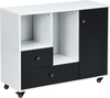 Lateral mobile filing cabinet in black and white with 2 drawers, 2 shelves, and rolling casters for versatile storage.
