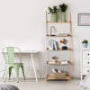 5-tier ladder shelf in natural bamboo, wall-leaning design for stable storage, perfect for living room or kitchen.