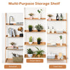 5-tier bamboo ladder shelf showcasing a flower stand, bookshelf, and towel rack for versatile storage solutions.