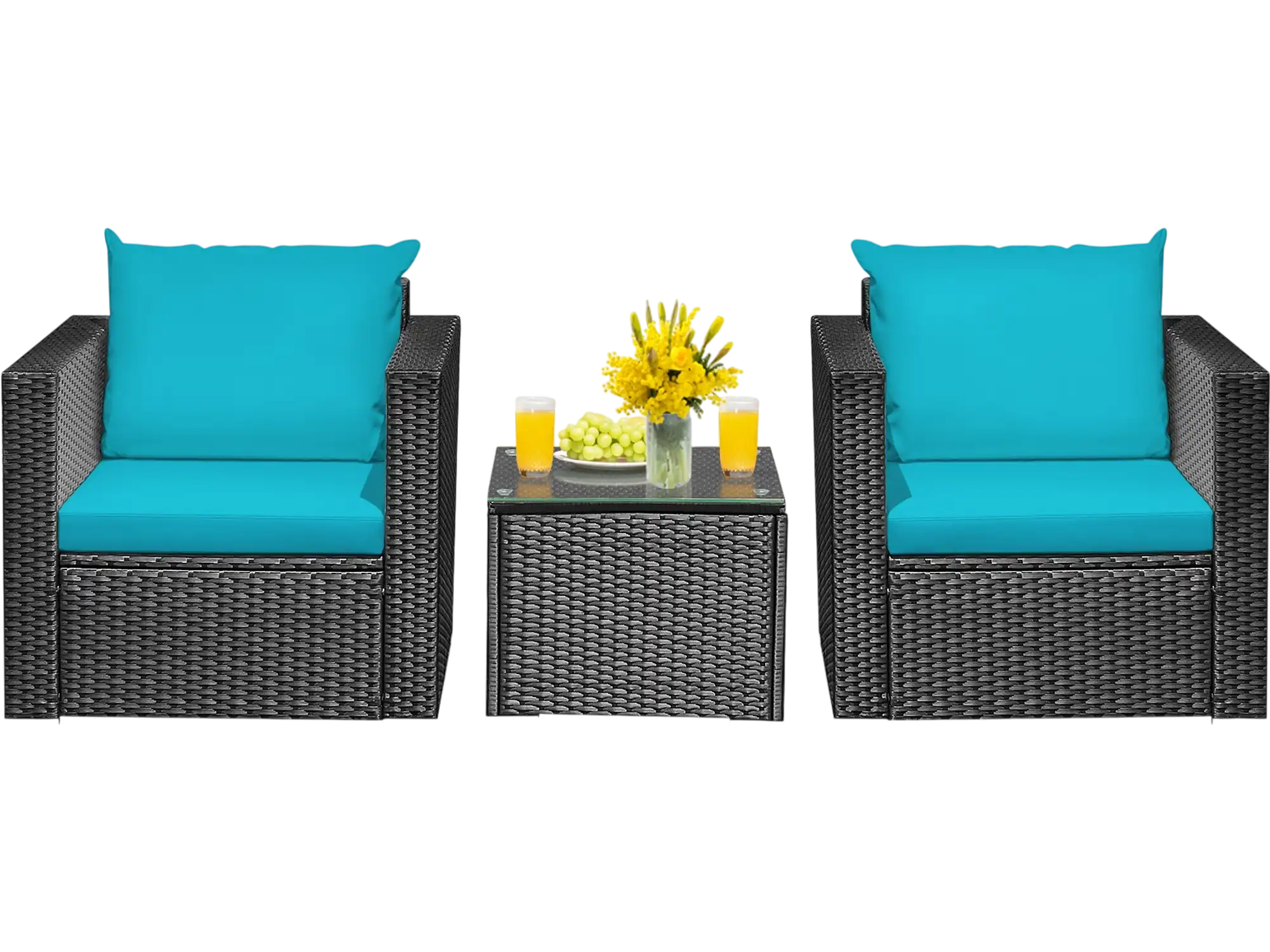 Costway 3-Pc Patio Wicker Conversation Set with Cushion 36207958 New