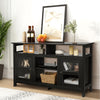 58-inch black TV stand with 2 cabinets, open shelves, and rustic design, perfect for living room or bedroom decor.