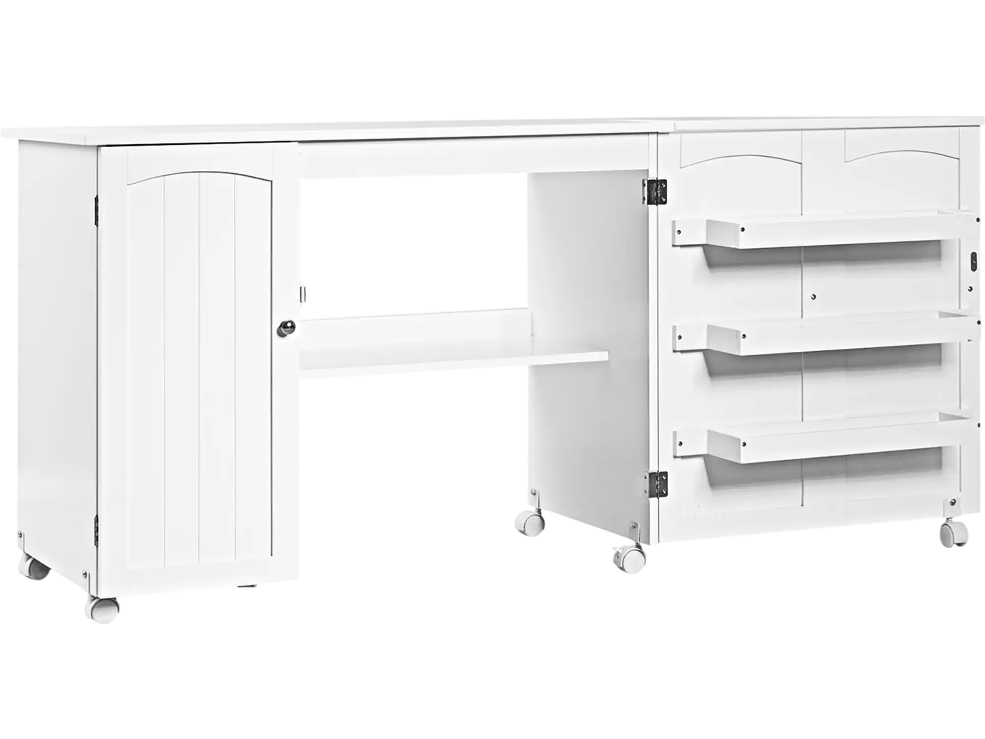 Costway Folding Sewing Table w/ Storage Shelves & Lockable Casters 48163950 New