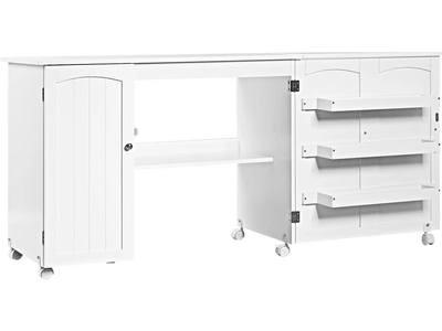 Costway Folding Sewing Table Storage Shelves Lockable Casters 48163950 New
